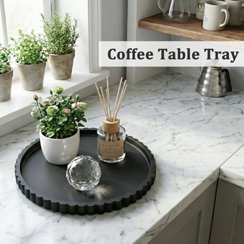 HighHerz Silicone Bathroom Countertop and Vanity Tray-10 Inch Round Silicone Bathroom Tray, Modern Bathroom Decor, Coffee Table Decor, Decorative Tray for Candle, Perfume, Plants (Black) - color: Black, size: 10.1"