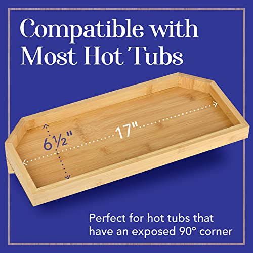 IMPRESA Bamboo Hot Tub Tray Table - 17" x 7.5", Modern Bamboo - Waterproof UV-Coated Caddy with Anti-Slip Backing for Drinks & Essentials - Hot Tub Accessories - Outdoor Spa Drink Table & Bathtub Tray