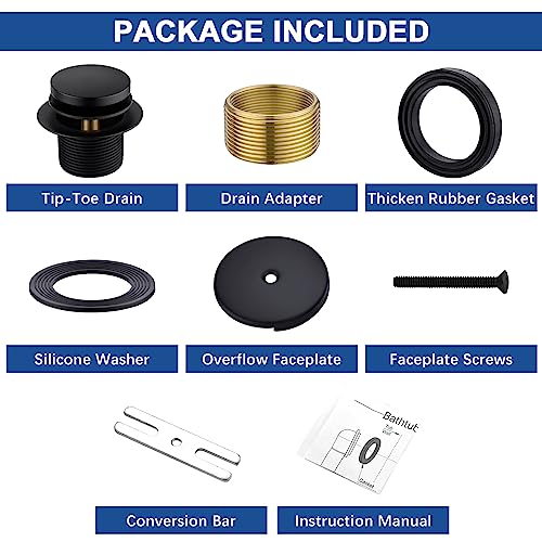 Brass Tip-Toe Tub Drain Kit, Matte Black Tub Drain and Overflow Kit with Single Hole - color: Black, style: 1-hole