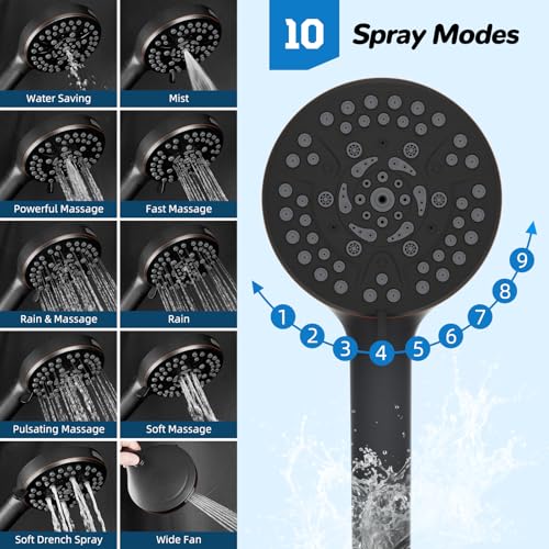 Hibbent cUPC Certified 13'' Shower Head Combo, High Pressure 5 Spray Rainfall Showerhead, 10 Spray Handheld, All Metal Easy Reach 4-way Diverter with Pause Mode, 71'' Hose & Holder, Oil-Rubbed Bronze - color: Oil Rubbed Bronze, style: Square 13"