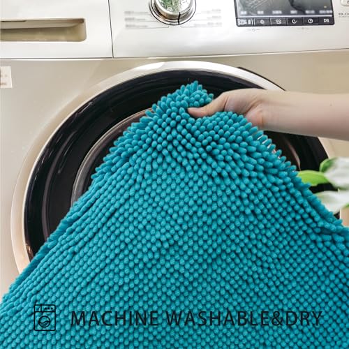 U-Shaped Toilet Rug, Chenille Contour Bathroom Mat, Non-Slip PVC Backing, Machine Washable, 20x20, Aqua Blue - color: Aqua Blue, size: 1'8" x 1'8" (20"x 20"U)