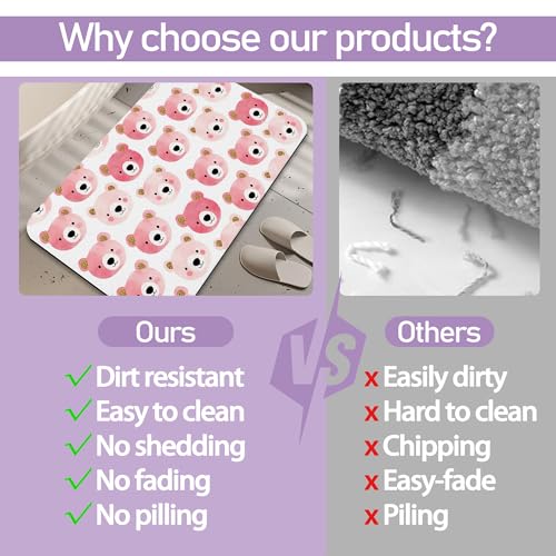 Bear Pink Bathroom Rug, Rapid Dry Absorbent with Non-Slip Rubber Base Bath Mats for Bathroom 17"x30" - color: Bear Pink