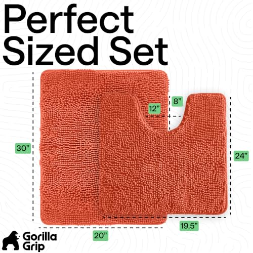 GORILLA GRIP Bathroom Rug Sets, Soft Chenille 2 Piece Area Rugs Set, Toilet Base Mat and 30x20 Carpet, Absorbent Microfiber Washable Mats Dry Quickly, Home Décor and Bath Room Accessories, Coral - color: Coral, style: 30"x20" + Oval 24"x19.5" - 2 Pack
