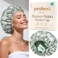 Yanibest Shower Cap for Women - Frizz Free Satin Lined Shower Cap Waterproof Large Double Layer Reusable with Soft Elastic Band for Braids Long Hair - color: Green