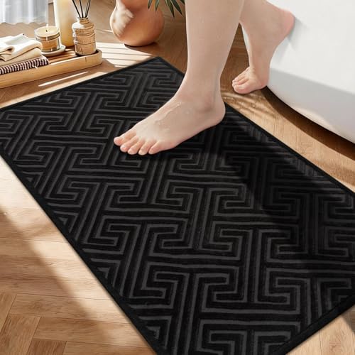 YIHOUSE Black Bathroom Rugs 17"x32", Quick Dry Non Slip Bath Rug, Absorbent Machine Washable Thin Bath Mat for Restroom Floor Tub Laundry Room Home Decor - color: Black, size: 1'5" x 2'8" (Rectangular)