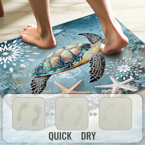 Quick Dry Bath Mat for Bathroom,Super Absorbent Beach Welcome Bath Rug Non-Slip Rubber Backing,Machine Washable Bathroom Floor Mat for Shower, Tub, Sink Area Sea Turtle Nautical Starfish 30x20 - color: Blue6, size: 1'8" x 2'6" (Rectangular)