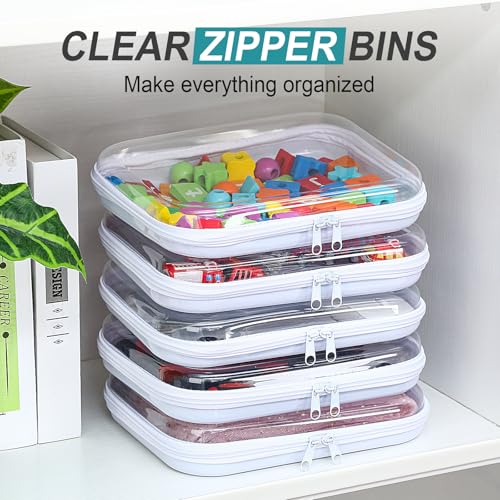 Sanwuta 10 Pcs Hard Zipper Case Clear Hard Pouches Plastic Zipper Pencil Box Toy Storage Bins Portable Plastic Containers for Travel Toiletry Office Cosmetic Blocks Puzzles Organizer (M) - size: M