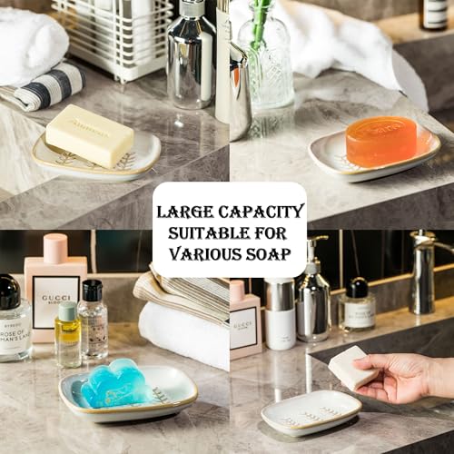 Miamolo Soap Dish Bar Cleaner Dish for Shower, Ceramic Soap Dishes for Large Soap Bar Shampoo or Sponge, Shower Soap Dish Soap Saver Tray for Bathroom Kitchen Sink, Easy to Clean - color: Beige, size: Leaf Design