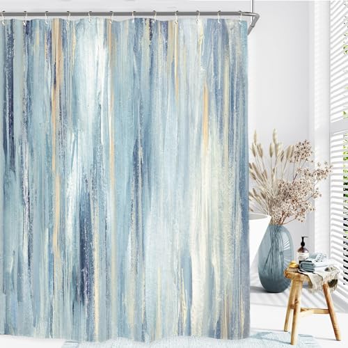 Miyotaa Blue Gray Abstract Shower Curtain Set 60Wx71H Inches Ombre Modern Aesthetic Striped Contemporary Minimalist Neutral Painting Waterproof Bathtub Bathroom Curtain with 12 Hooks - color: Blue Gray, size: 60"W x 71"L (Pack of 1)