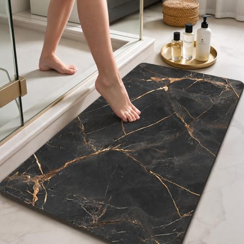 Color&Geometry Ultra Thin Bathroom Rugs Non Slip,Absorbent Quick Dry Bath Mats for Bathroom,Thin Bath Rugs Washable with Rubber Backing Fit Under Door Outside Shower - color: Gold-veined Marble, size: 24"x43"
