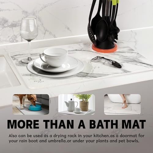 2 Pack Stone Bath Mat - Diatomaceous Earth Bath Mat Fast-Drying Stone Drying Mat Super Absorbent Diatomite Mats for Bathroom, Dish Drying, Bathtub (White Marble & Heart) - color: White Marble+heart-24*16