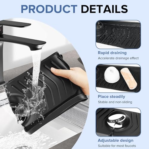 Kitchen Sink Faucet Mat,30in New Foldable Faucet Mat for Kitchen Sink, Adjustable Waterproof Splash Guard Draining Mat,Keep Countertops Dry (Black,29.9" x 5.7)