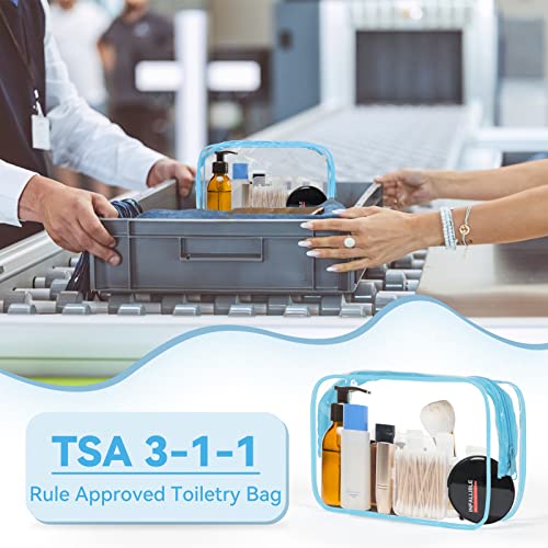 TISRATOK 12 PCS Clear Makeup Bag for Women with Zipper, TSA Approved Toiletry Pouch, Cosmetic Bag Bulk for Travel Organizer Essentials - Blue,Medium - color: Blue, size: medium