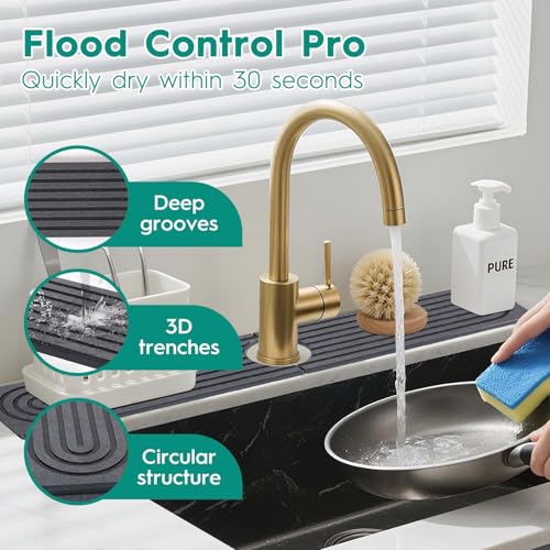 24 Inch Stone Faucet Mat for Kitchen Sink,Quick Dry Stone Mat Kitchen-Sink Water Splash Guard,Diatomite Protector with Super Absorbent&Leak Proof Circular for Kitchen Bathroom Counter(Dark Grey） - color: Dark Gray, size: 24" x 3.9"