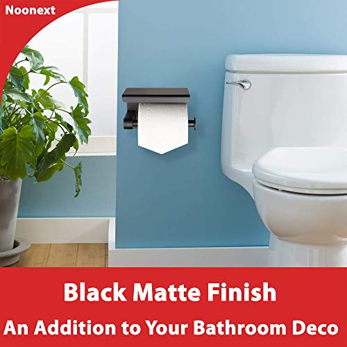 Matte Black Toilet Paper Holder Adhesive, Toilet Paper Roll Holder with Shelf, 3M Adhesive No Drill or Wall-Mounted with Screws for Bathroom & Kitchen - color: Black