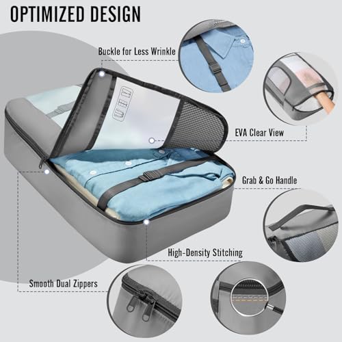 Veken 10 Set Packing Cubes for Travel Essentials,Anti-Wrinkle Buckled Suitcase Organizer for Shoe & Toiletry Bag,Carry On Luggage Bag with 99+ Count Mesh Holes for Airplane & College Dorm Accessories - color: 04 Gray