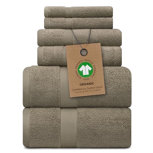 Alusa Home 100% Organic Zero-Twist Cotton Towels - GOTS Certified Luxury Bath Towels - Ultra Soft & Plush 700GSM Long-Staple Cotton - 6 Piece Towel Set (Taupe) - color: Taupe, size: 6pc Towel Set