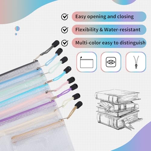 EOOUT 24pcs Mesh Zipper Pouch, Waterproof Zipper Bags, 8 Sizes Plastic Travel Pouch, 8 Colors, Multipurpose for Office Supplies and Travel Storage - style: Multicolor-24pcs