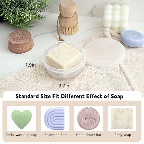 Travel Soap Container, Round Soap Case with Cover, Portable Bar Soap Holder | Leakproof Shampoo Bar Holder with Drainage Tray for Shower, Bathroom, Travel, Camp (Transparent White) - color: Transparent White
