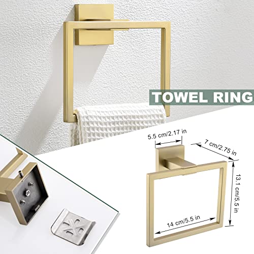 Brushed Gold Bathroom Towel Bar Sets Premium Stainless Steel 4-Piece Bathroom Hardware Set Wall Mounted Square Bathroom Accessories Kit - color: Brushed Dark Gold, size: 4-Pieces Set-A