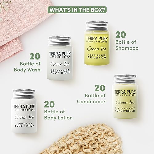 Terra Pure Green Tea Toiletries Set | 1-Shoppe Amenities Kit | 1oz Shampoo & Conditioner, Body Wash, Lotion | Travel Size | 80 Pieces - style: 80 PIECES