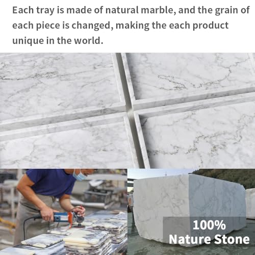 Genuine Marble Tray for Bathroom Sink, Perfume Tray for Vanity, Real Stone Tray for Home Decor, White Marble Storage Tray for Kitchen, Canisters Tray for Bathroom Countertop (Carrara White-12"x8"x1")