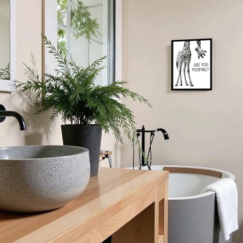 Urmoya Funny Giraffe Bathroom Decor Canvas Wall Art 8x10 in | Wood framed, Black and white wall decor, Rustic farmhouse, Are you pooping quote, Cute animal art prints, Ready to hang - color: Giraffe, size: 10"L x 8"W