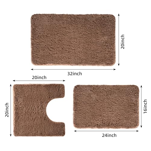 3 Pieces Luxury Bathroom Rug Set with U-Shaped Toilet Rug, Non-Slip Rubber Bottom, Thick Microfiber Fluffy Plush, Water absorption, Quick Dry, Ultra Soft, Bath Mats for Bathroom, Tub(Champagne) - color: Champagne