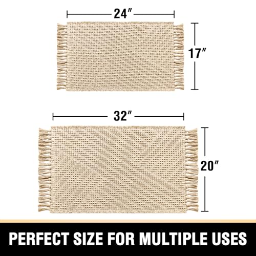 H.VERSAILTEX Waffle Bath Mat Super Absorbent Boho Bath Mat Non Slip Bath Rugs for Bathroom Floor Machine Washable Dry Fast Bathroom Rugs with Tassels (20 x 32 Plus 17 x 24 Inches, Vanilla) - color: Vanilla, size: 20" x 32" Plus 17" x 24"