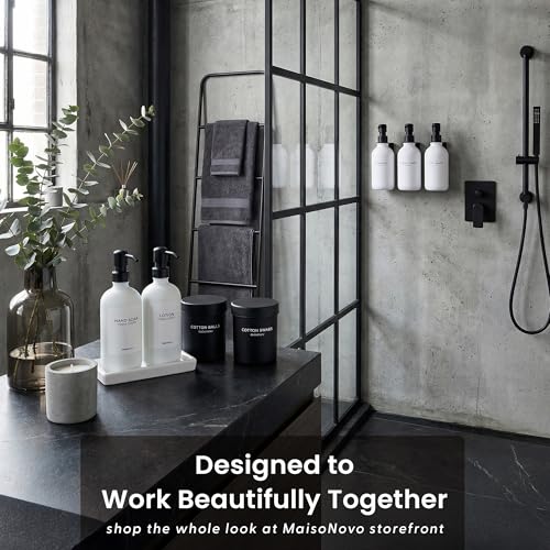 MaisoNovo Bathroom Soap Dispenser Set- Soap and Lotion Dispenser Set with White Soap Dispenser, Black Pumps & Ceramic Tray - color: White Bottles/ Black Pumps/ White Ceramic Tray