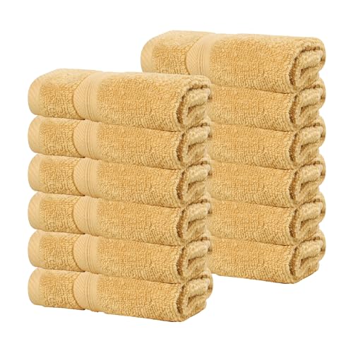 Superior Cotton Face Towel/Washcloth Set, Daily Use, Bathroom, Guest Room, Resort, Spa, Facial, Home Essentials, Soft Plush Absorbent Small Towels, Zero Twist, Smart Dry Collection, Set of 12, Gold - color: Gold, size: 12PC Face Towel