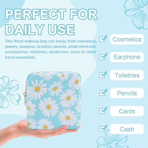 UIXIZQ Waterproof Mini Floral Makeup Bag Pouch for Purse,Nylon Flower Cosmetic Travel Bag Small Preppy Toiletry Organizers Bag for Women Girl,Cute Zipper Pouch Coin Purse for Work(Mini Blue-Daisy) - color: Blue-Daisy, size: Mini