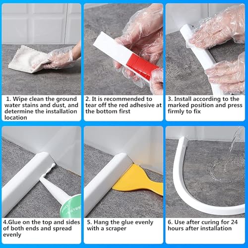 78 inches 2 Meter self‑adhesive Cut Flexible Silicone Water Dam Retention Barrier Shower Threshold Strip Anti-leak wet and dry separation Guard for Walk in shower for Bathroom & Kitchen (White 78.7") - color: White