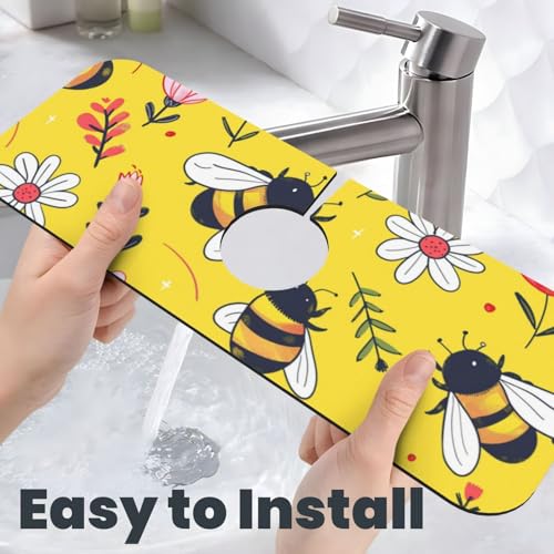 Kitchen Sink Splash Guard Faucet Mat, Yellow Bees Flowers Diatom Mud Absorbent Draining Mat For Kitchen Sink Bathroom - color: Yellow Bees Flowers, size: One Size