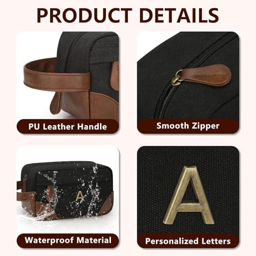 Personalized Toiletry Bag for Men - Initial Custom Travel Dopp Kit, Waterproof Shaving Bag with Large Capacity for Travel Essentials, Birthday Gifts for Him Dad Husband Boyfriend (A) - style: A