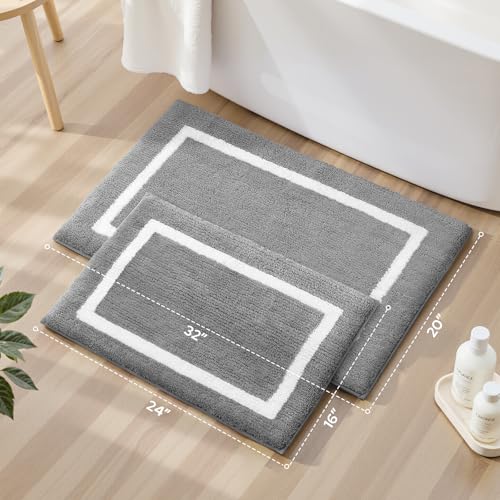 HOMEIDEAS Bathroom Rugs Sets 2 Piece, Super Soft and Absorbent Microfiber Tufted Bath Mats, Non-Slip and Machine Washable Bath Rugs(Light Grey) - color: Light Grey