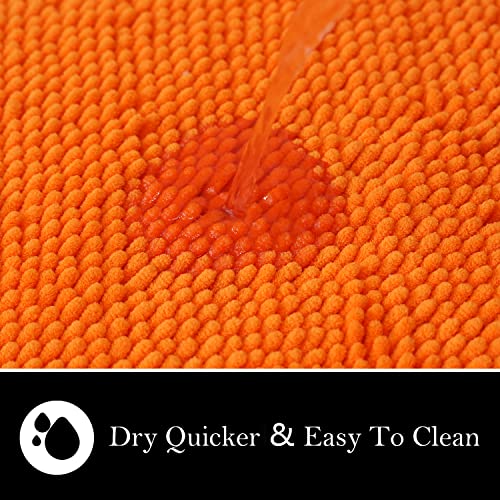 Bathroom Rugs Chenille Bath mat 2 Piece Set, Super Absorbent, Strong PVC Non Slip Backing, Bath mats for Bathroom, Plush Shaggy, Thick, Machine Washable, Bathtub, Shower, Toilet.(Orange) - color: Orange, size: 20''×20''U-Shape+20''×32''