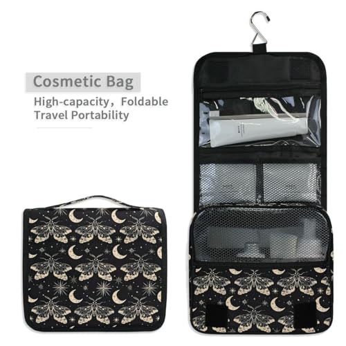 MNSRUU Hanging Toiletry Bag Butterfly and Moon Skull Travel Makeup bag for Toiletries Portable Travel Toiletry Organizer Cosmetic Bags with Hanging Hook - color: Skull A10121
