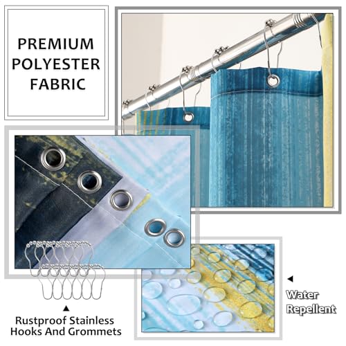 XLHOMO Bathroom Accessories Set - 25PC Bathroom Set with Shower Curtain and Rugs, Teal Blue Bathroom Set, Bathroom Accessory Set with Press-on Lid Trash Can, Soap Dispenser and Qtip Holders - color: Teal Blue & Gold, size: Plaid Complete Set + Bath Rugs