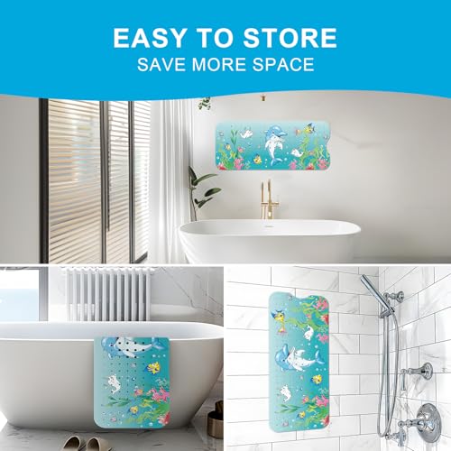 XIYUNTE Baby Bath Mat for Tub Non Slip Kids Bath Mat - 40''x16'' Extra Long Cartoon Bathtub Mat Non Slip Kids Shower Mat Eco-Friendly Toddler Bath Mats with Suction Cups, Machine Washable - color: F-color