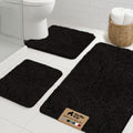 GORILLA GRIP Bathroom Rug Sets 3 Piece, Bath Mat Set and Oval Toilet Base with Rubber Backing, Plush Absorbent Shaggy Chenille Washable Mats, Includes 24x19.5, 24x17 and 36x24 Inch Rugs, Black - color: Black, style: 24"x19.5" + 24"x17" + 36"x24" - 3 Pack