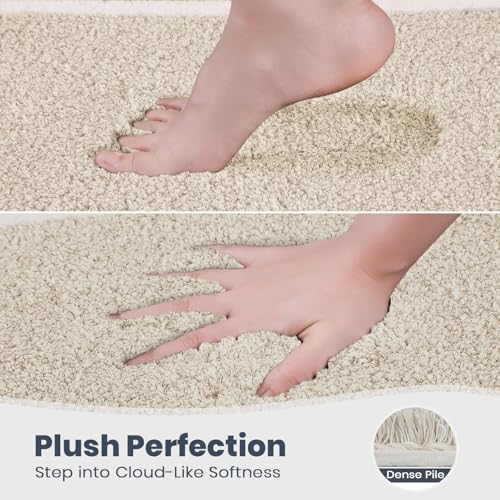 PURRUGS Bathroom Rug Non-Slip Machine Washable 20" x 24" U-Shaped, Super Absorbent and Quick Dry Shaggy Microfiber Bath Mat, Extra Soft and Plush Contour Rug for Toilet Base, Beige - color: Beige, size: 20" X 24" U-Shaped