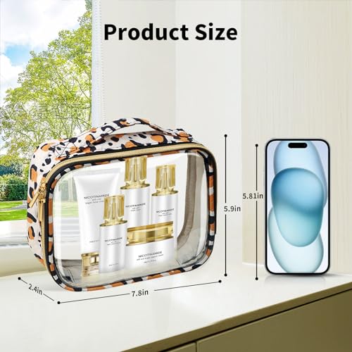 TSA Approved Travel Toiletry Bag,3 Pack Clear Makeup Bags with Handles,Quart Size Clear Cosmetic Bags for Traveling Women,Men,Carry on Airport Airline Compliant Bag,Leopard - color: Leopard, size: 3 Pack, Medium