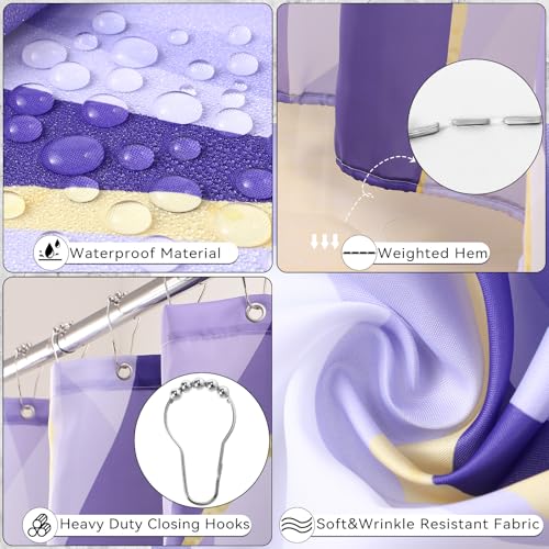 XLHOMO Bathroom Set - Purple and Gold Bathroom Accessories, Bathroom Sets with Shower Curtain and Rugs, Purple Shower Curtain Set with Bathroom Trash Can, Soap Dispenser, Soap Dish for Home Decor - color: Stripe Purple & Gold, size: Complete Set + Bath Ru