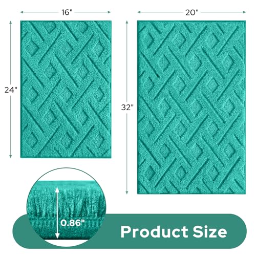 HOMEIDEAS Teal Bathroom Rug Set 2 Piece, Soft Microfiber Tufted Bath Mats, Super Absorbent Non Slip, Machine Washable Bathroom Rugs for Tub, Shower and Floor, 20" x 32" Plus 16" x 24" - color: Teal