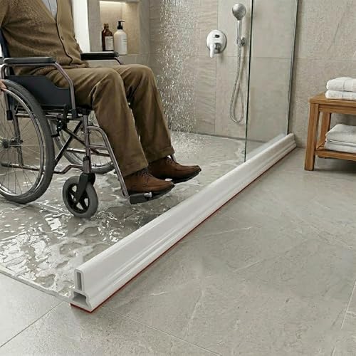 59Inch Collapsible Threshold Water Dam 1.5" high Walkin Shower Guard To Keep Water In Shower Stall Water Barrier Silicone For Dry And Wet Bathroom Kitchen Wheelchair Accessible - color: 1.5" High/White, style: 59inch