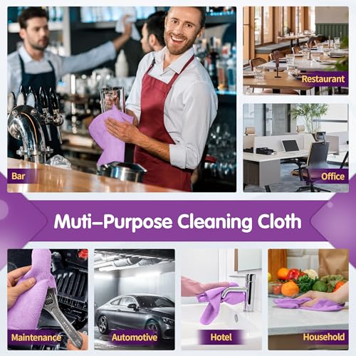 20 Pack Purple Microfiber Cleaning Cloth, Lint-Free Car Wash Towels, All-Purpose Absorbent Cleaning Rags for Housekeeping, Dust Cloth for Office, Mechanic, Automotive - color: Purple