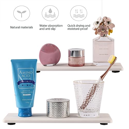 NiuYichee 2 PCS Water Absorbent diatomite Coasters, 12.2" x 4" Water Absorbing Stone Tray for Sink, Stone Drying mat for Kitchen Counter, Stone soap Tray Used for Hand Soaps & toiletries & Plants - color: White, size: 12.2 x 4 inches