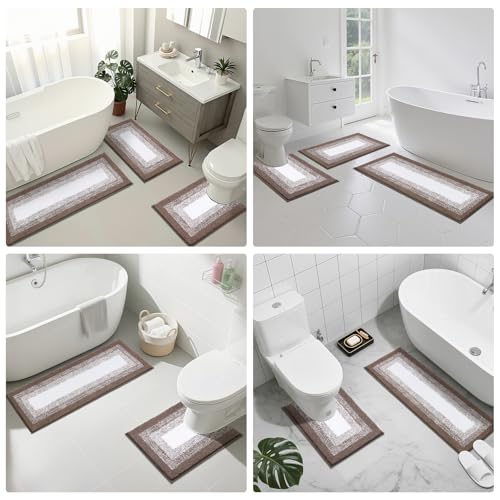 Bsmathom Bathroom Rugs Sets 3 Piece, Non-Slip Absorbent Bath Mats, Extra Soft Plush Shaggy Bath Rugs with U-Shaped Contour Toilet Mat Machine Washable, Coffee - color: Coffee, size: 18"x26"+18"x48"+U Shape 20"x24"