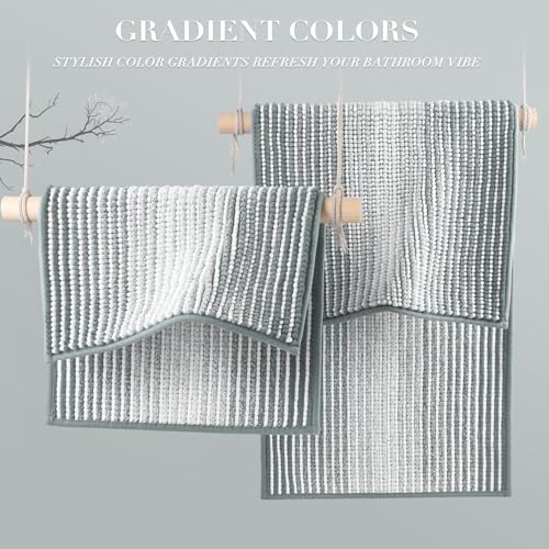 BSICPRO Bathroom Rugs and Mats Sets, 2 Piece Thick Absorbent Chenille Non Slip, Soft Shaggy Floor Mats, Machine Washable (Light Gray, 20" x 47" Plus 16" x 24") - color: Light Gray, size: 20" x 47" Plus 16" x 24"